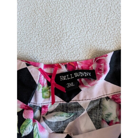 Hell Bunny Women’s Floral Rose Checkered Print 50s Full Skirt Pockets 3XL Swing - Picture 3 of 8